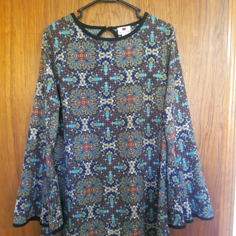 Boho print bell sleeve mini dress